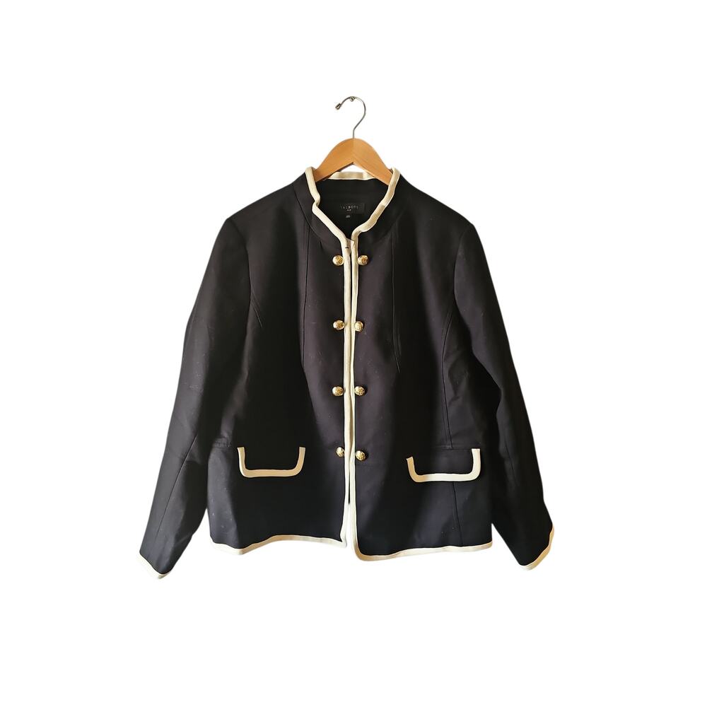 Talbots Plus sz 20W black cream military jacket blazer gold button detail new - Picture 2 of 7